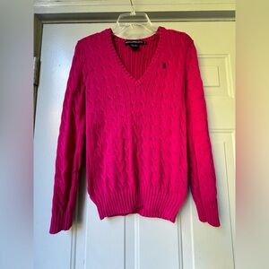 Ralph Lauren Sport V-Neck Sweater in Vibrant Pink Soze Medium
